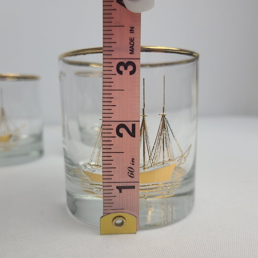 Vintage Italy Sailing Ship 22Kt Gold Gild Decanter & Glasses Set