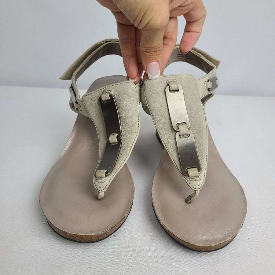 Naturalizer Rhett Grey Leather Wedge Sandals Size 9