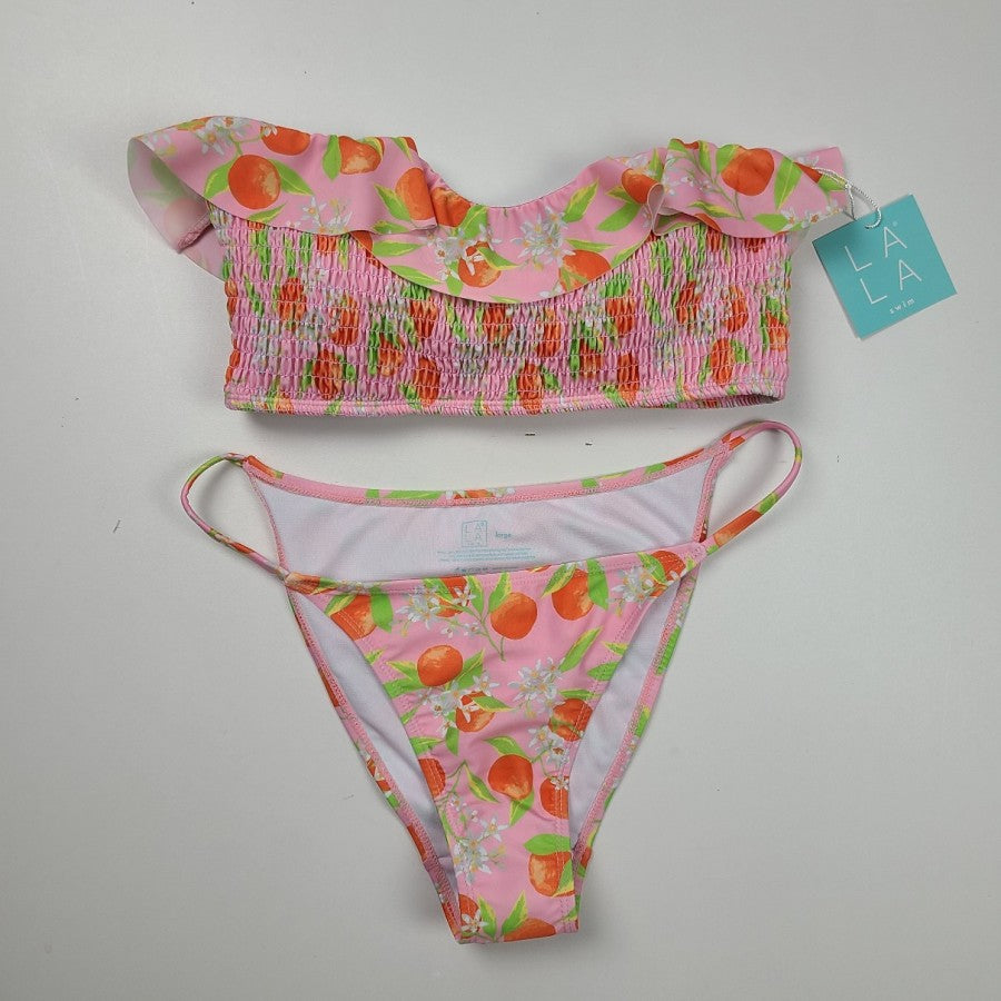 LA LA Swim Orange Blossom Ruffle Bikini Size XL 2 Piece Swim Suit
