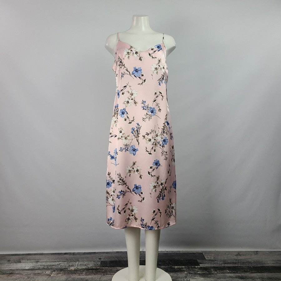 Emma & Michele Pink Floral Satin Slip Dress Size L