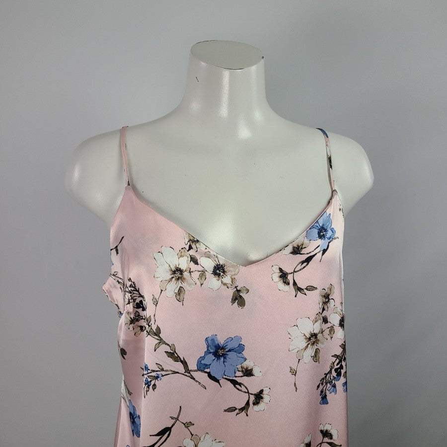 Emma & Michele Pink Floral Satin Slip Dress Size L