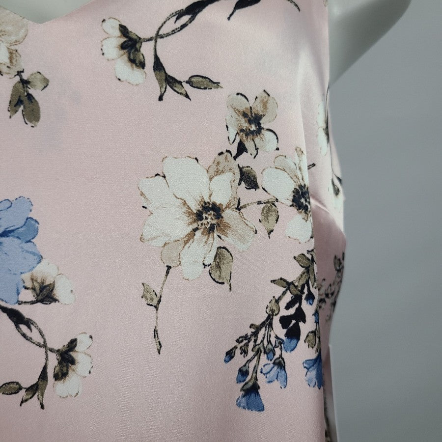 Emma & Michele Pink Floral Satin Slip Dress Size L