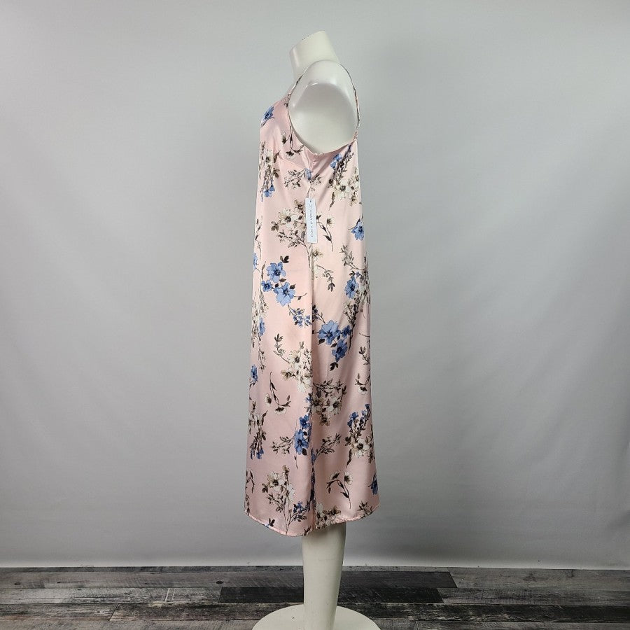 Emma & Michele Pink Floral Satin Slip Dress Size L