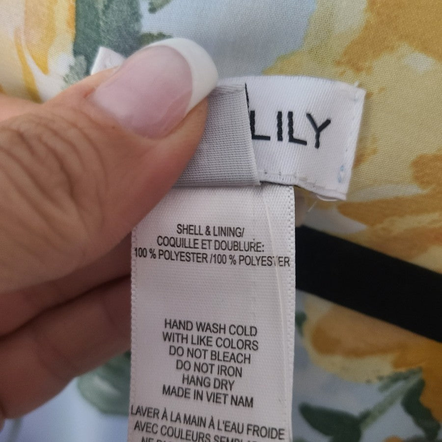 Kate Lily Blue Yellow Rose Floral Ruffle Dress Size 14