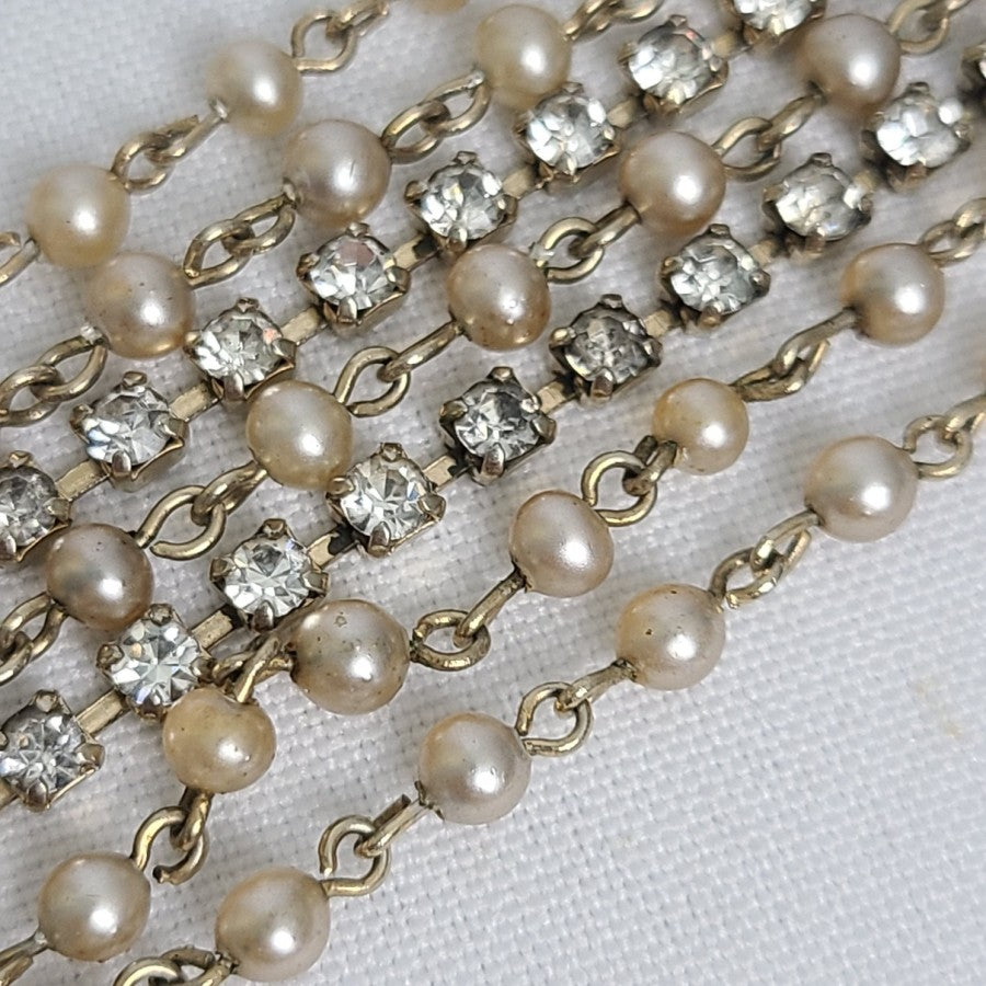 Vintage Faux Pearl Beaded Rhinestone Wide Bracelet