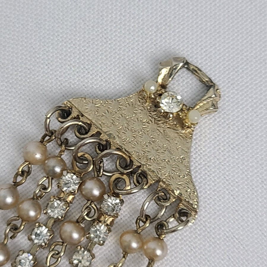 Vintage Faux Pearl Beaded Rhinestone Wide Bracelet