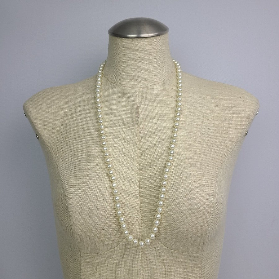 Vintage Glass Faux Pearl Long Necklace
