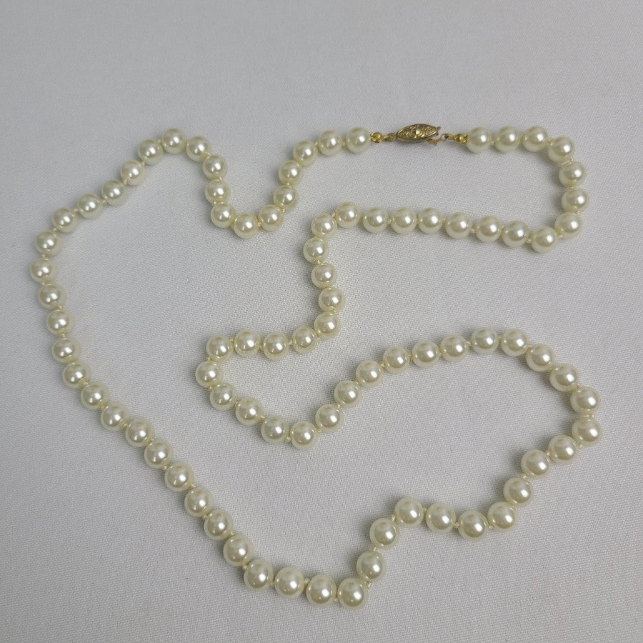Vintage Glass Faux Pearl Long Necklace