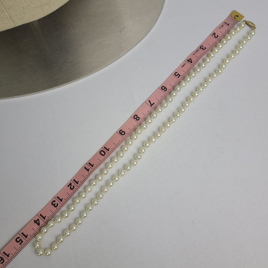 Vintage Glass Faux Pearl Long Necklace