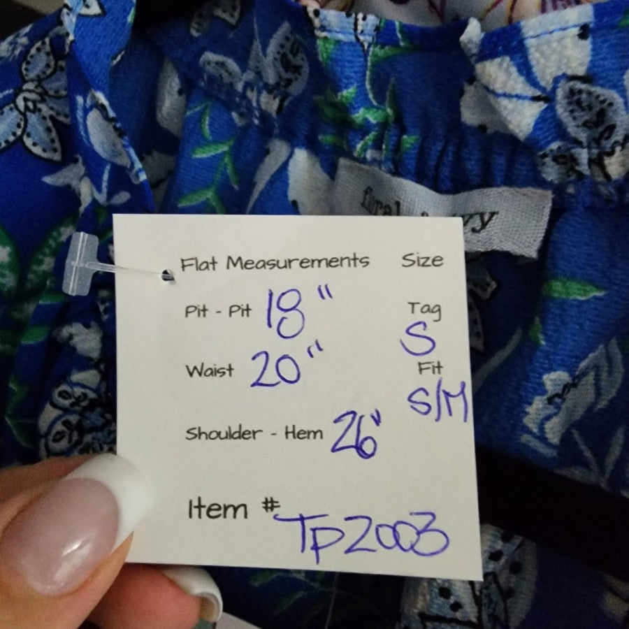floral & ivy Blue Flower Print Puff Sleeve Top Size S