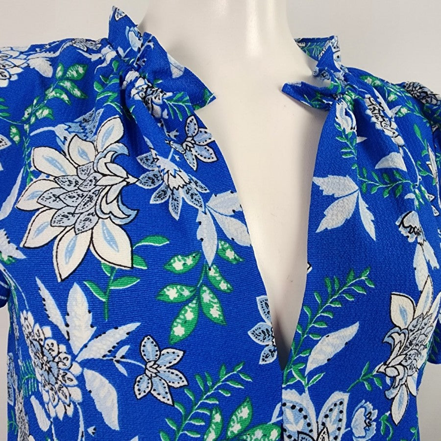 floral & ivy Blue Flower Print Puff Sleeve Top Size S