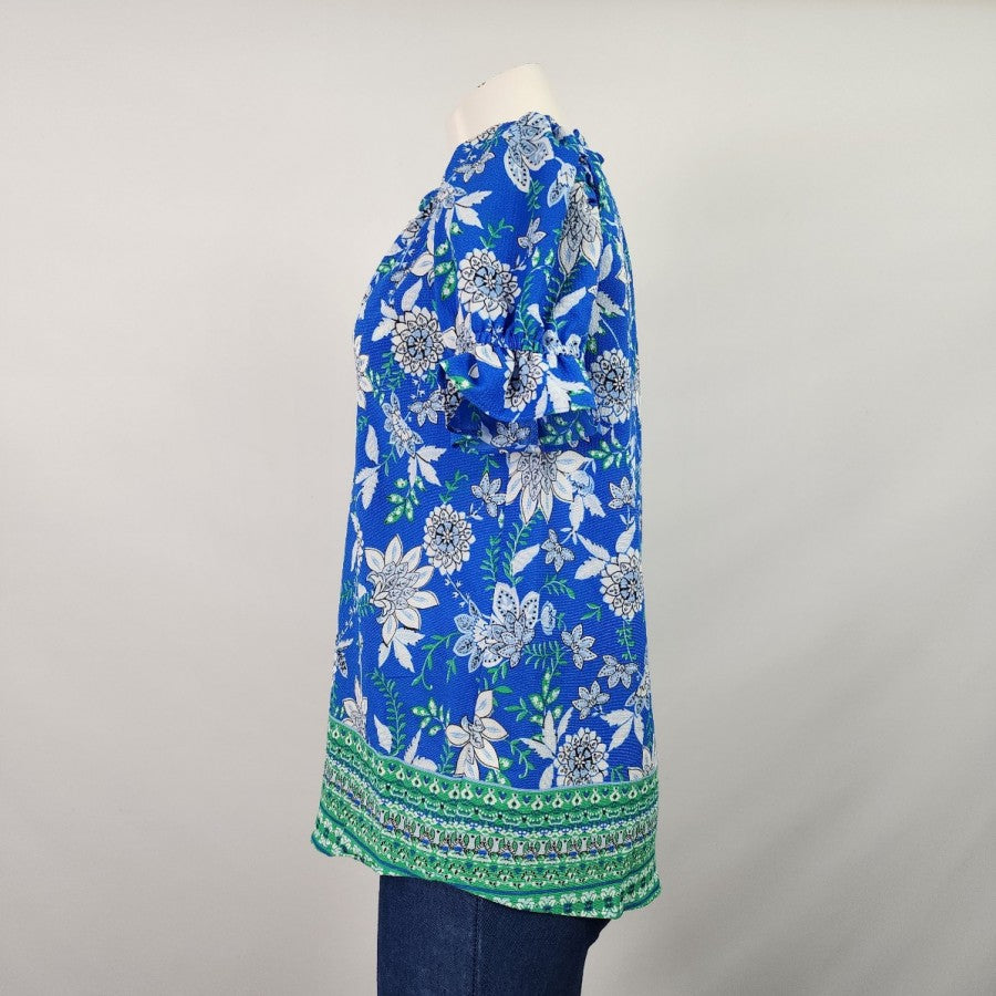 floral & ivy Blue Flower Print Puff Sleeve Top Size S