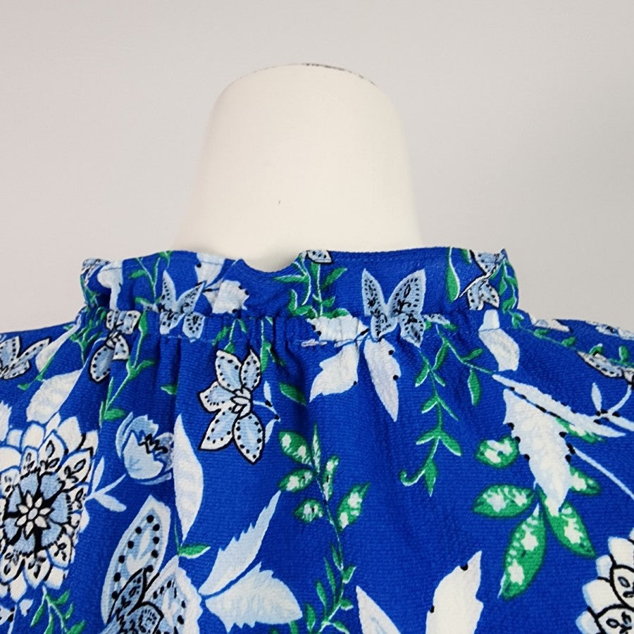 floral & ivy Blue Flower Print Puff Sleeve Top Size S