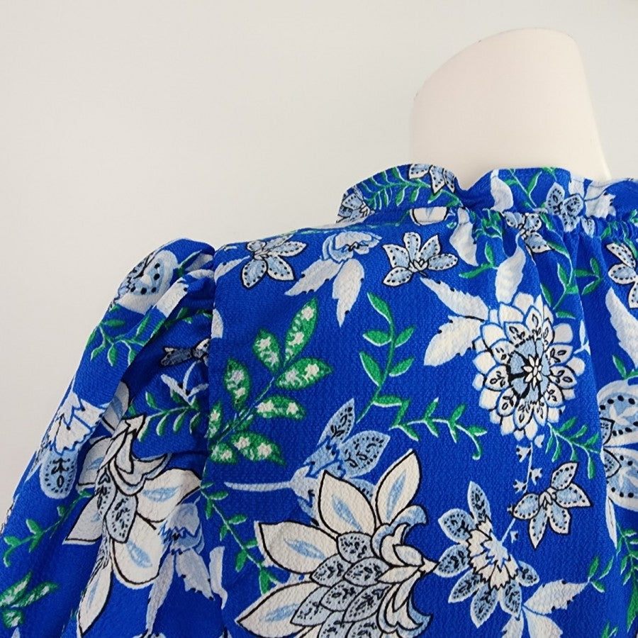 floral & ivy Blue Flower Print Puff Sleeve Top Size S