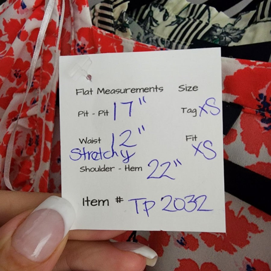 Eclair Red Floral Ruffle Peplum Top Size XS
