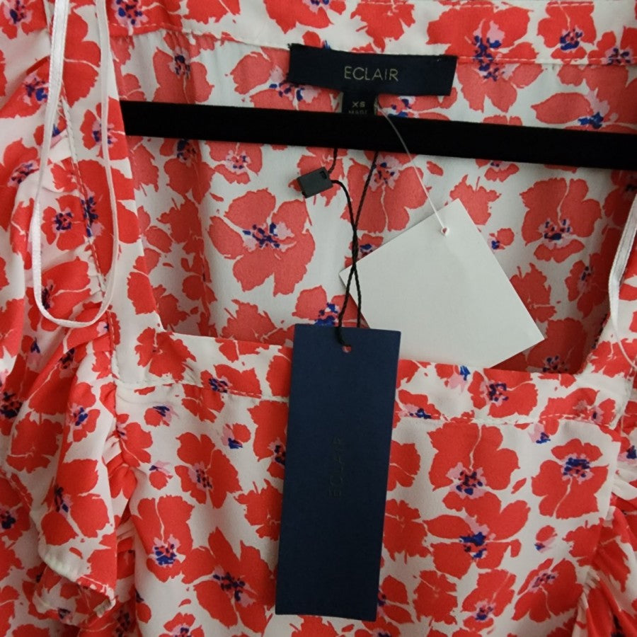 Eclair Red Floral Ruffle Peplum Top Size XS