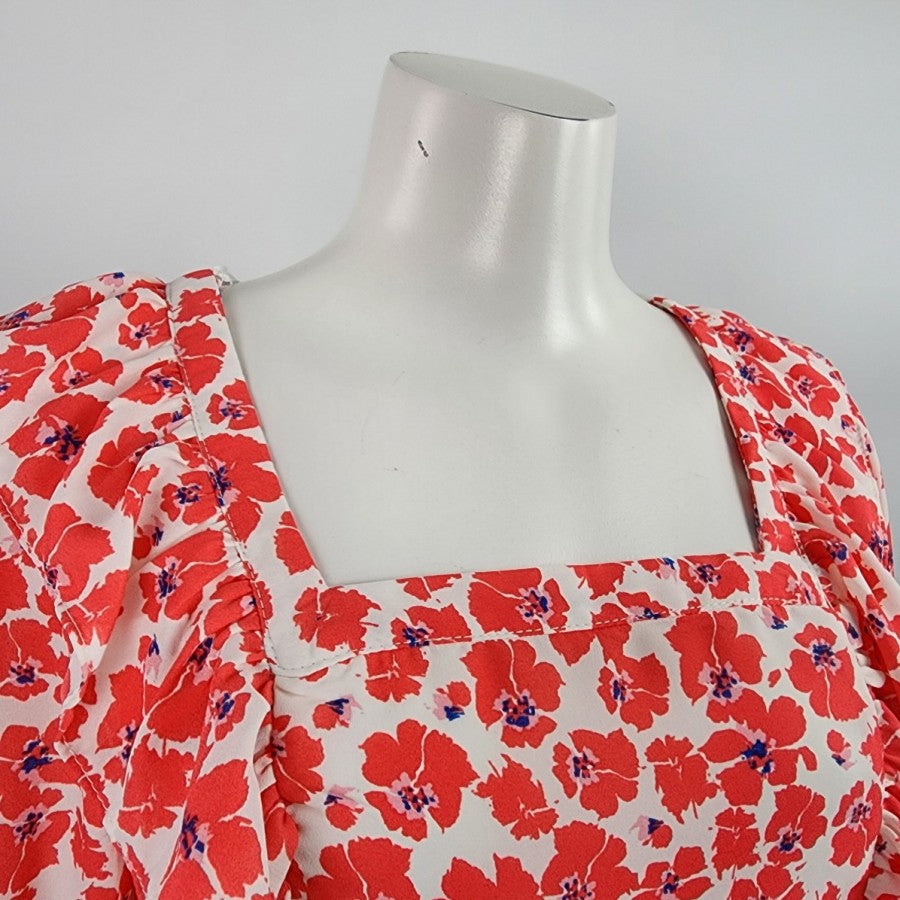 Eclair Red Floral Ruffle Peplum Top Size XS