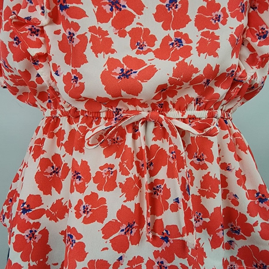 Eclair Red Floral Ruffle Peplum Top Size XS