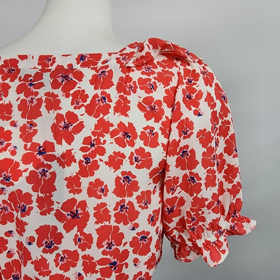Eclair Red Floral Ruffle Peplum Top Size XS