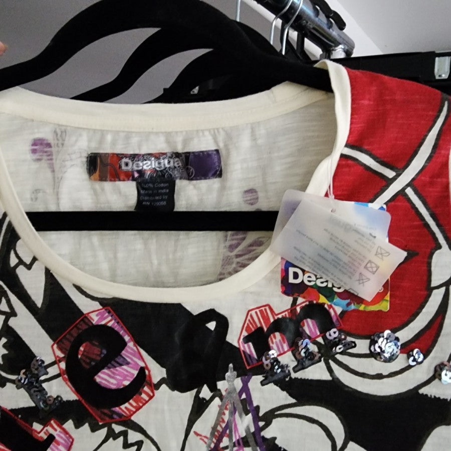 Desigual Sequined Floral Long Sleeve Top Size S