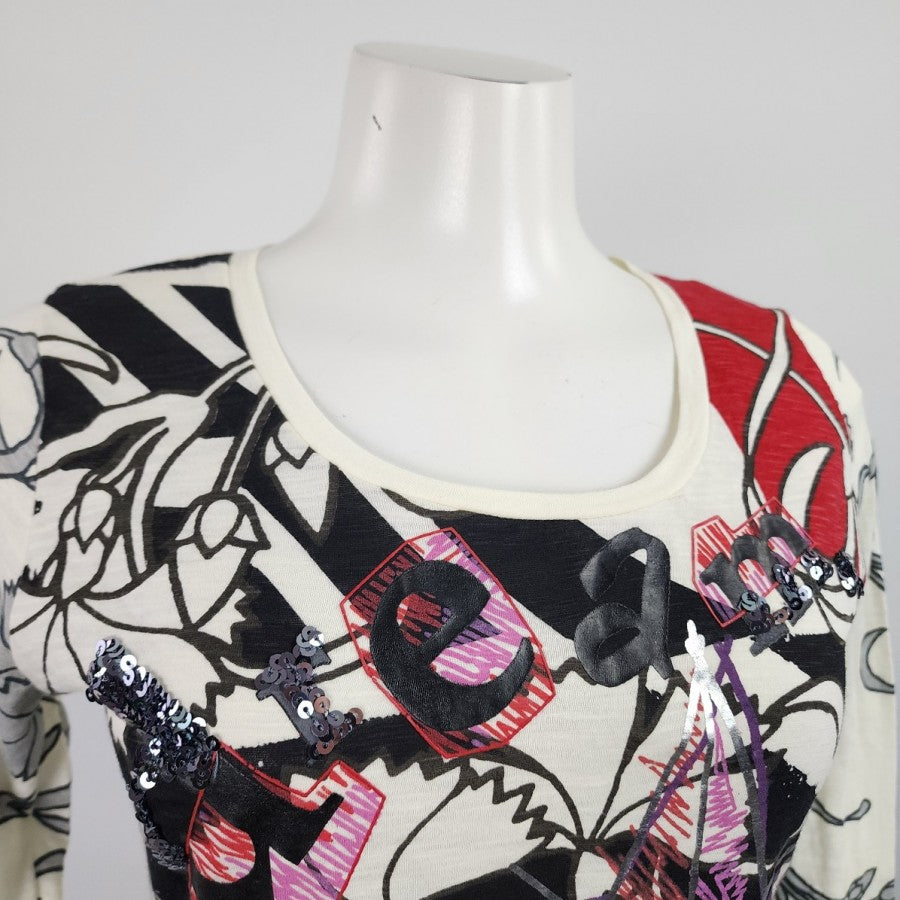 Desigual Sequined Floral Long Sleeve Top Size S