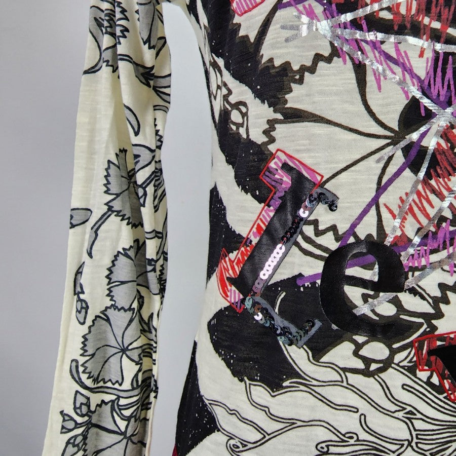 Desigual Sequined Floral Long Sleeve Top Size S