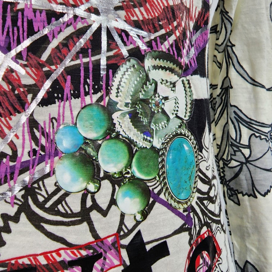 Desigual Sequined Floral Long Sleeve Top Size S