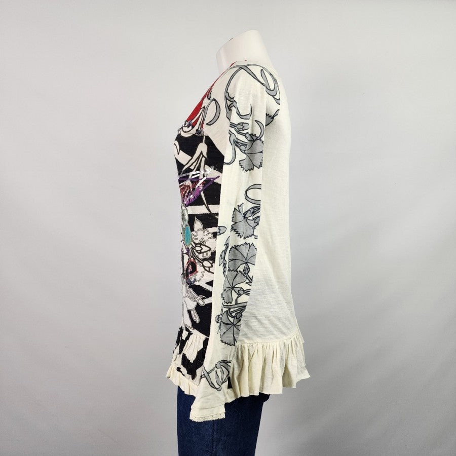 Desigual Sequined Floral Long Sleeve Top Size S