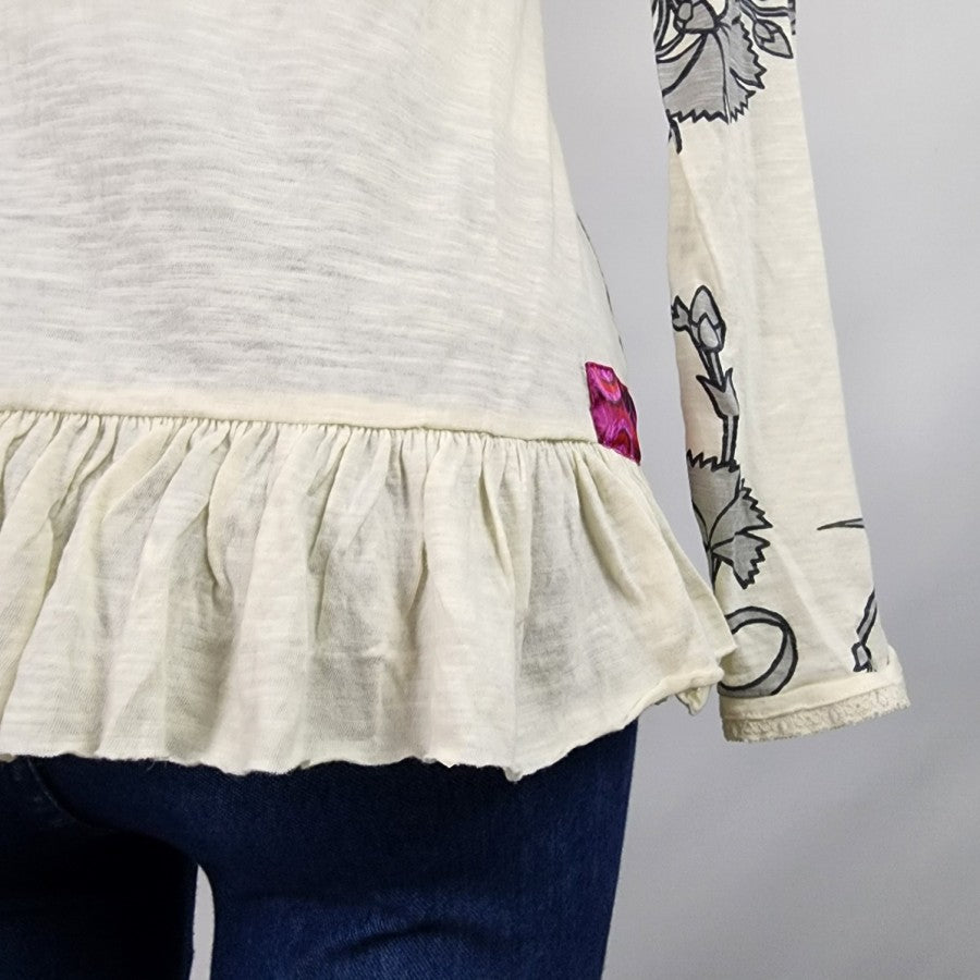 Desigual Sequined Floral Long Sleeve Top Size S