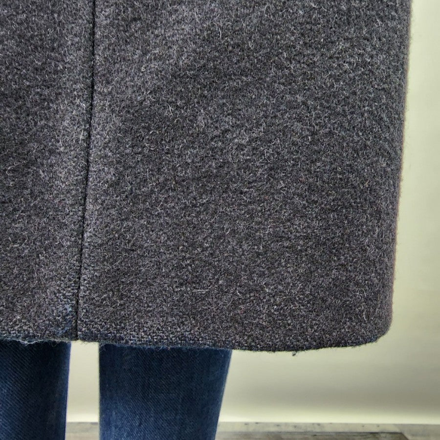 Vintage Blue Wool Leather Trimmed Floral Winter Long Coat Size L