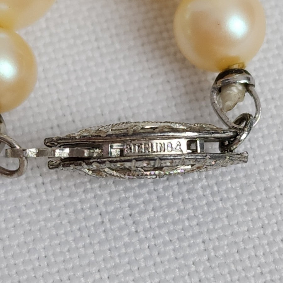 Vintage Cream Glass Faux Pearl Necklace Sterling Clasp