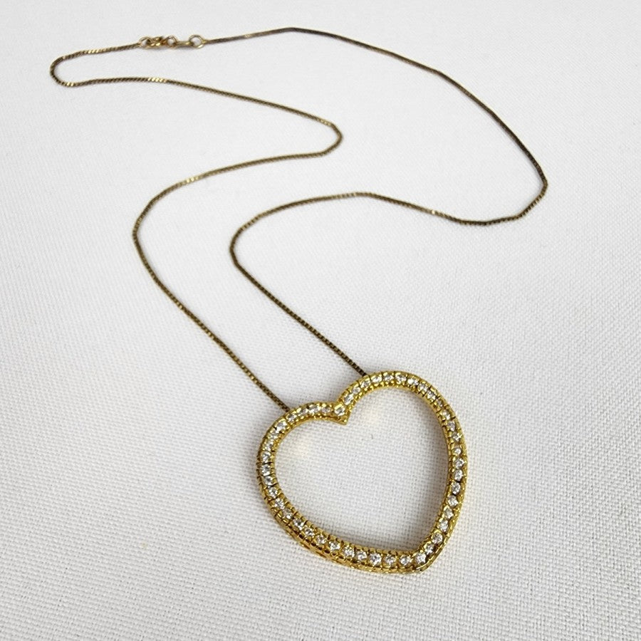 JJT 925 Sterling Silver CZ Rhinestone Hart Necklace Gold Tone