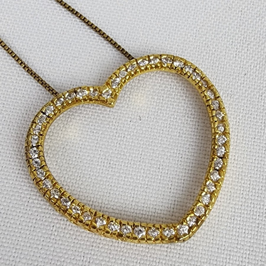 JJT 925 Sterling Silver CZ Rhinestone Hart Necklace Gold Tone