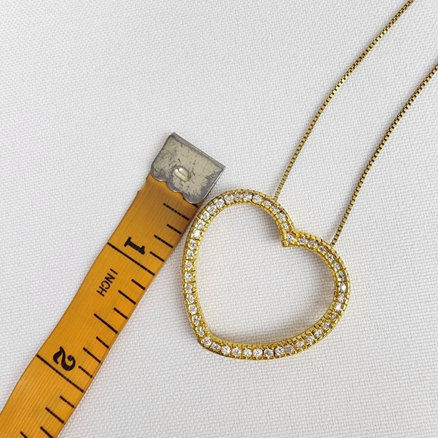 JJT 925 Sterling Silver CZ Rhinestone Hart Necklace Gold Tone
