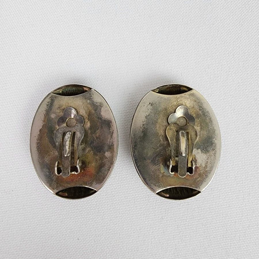 Vintage Silver Aztec Face Clip On Earrings