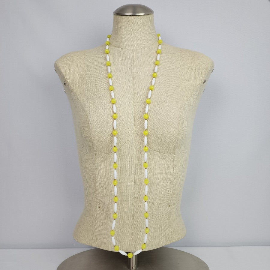 Vintage Yellow & White Beaded Long Necklace