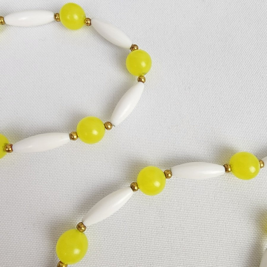 Vintage Yellow & White Beaded Long Necklace