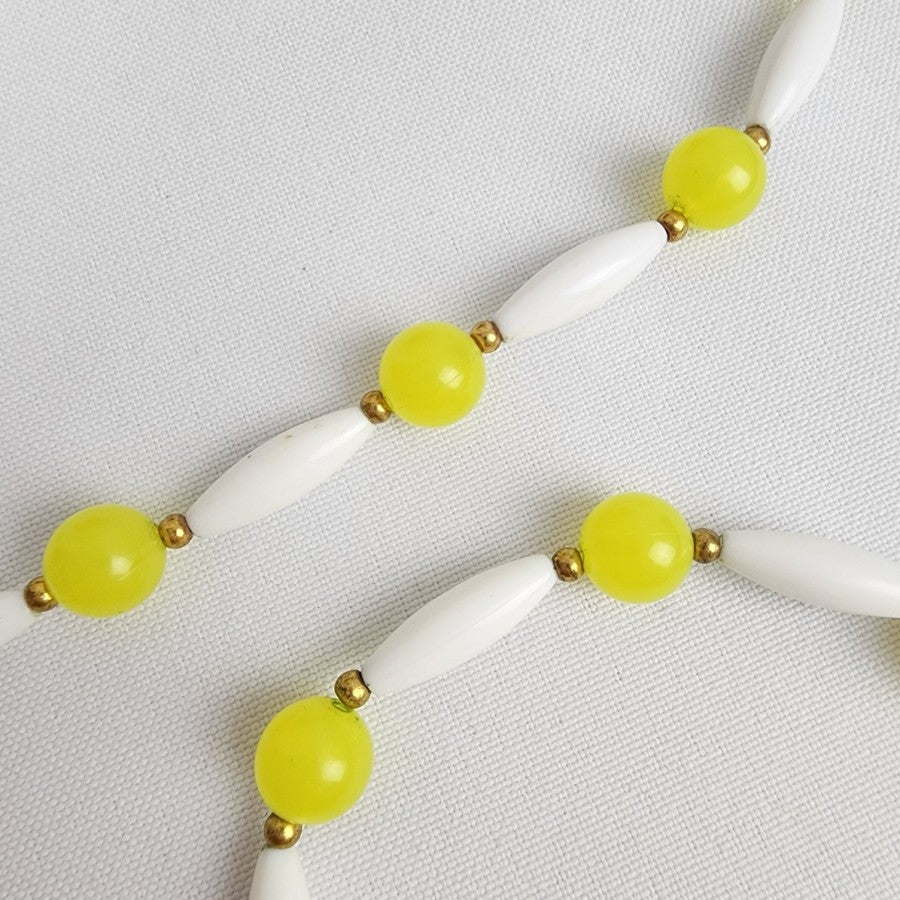 Vintage Yellow & White Beaded Long Necklace