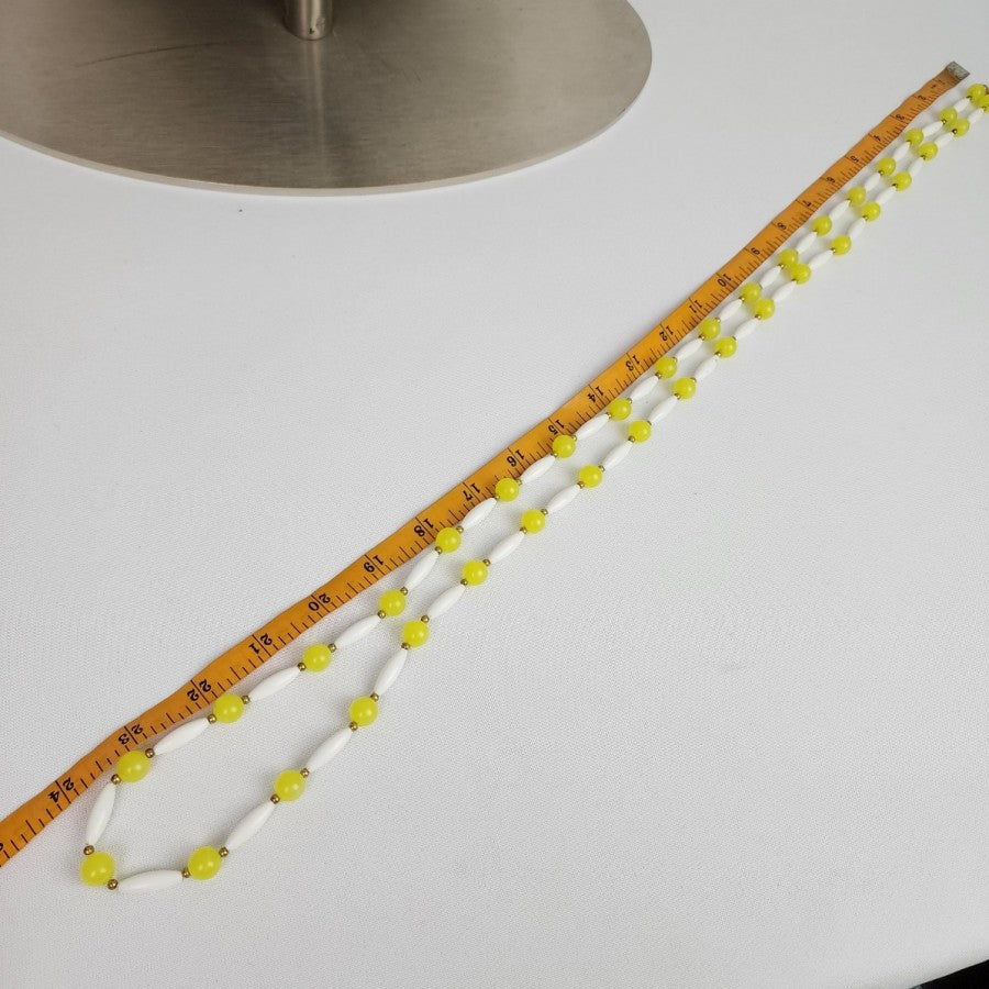 Vintage Yellow & White Beaded Long Necklace