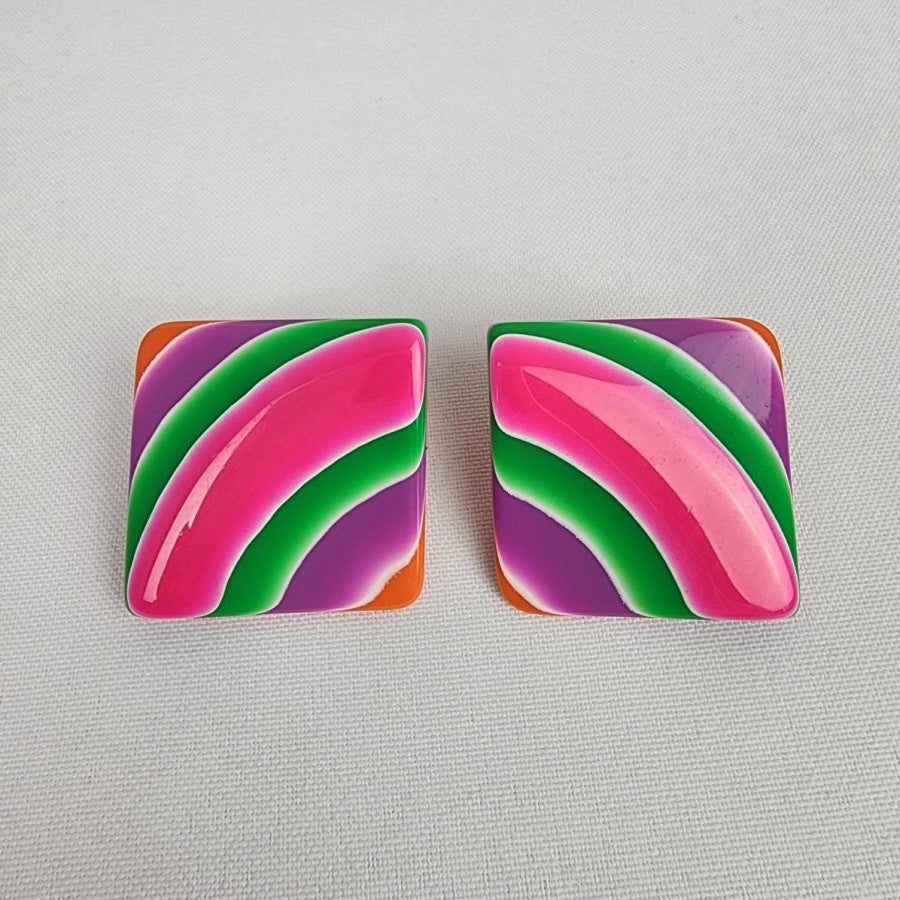 Retro 80s Colorful Square Plastic Earrings