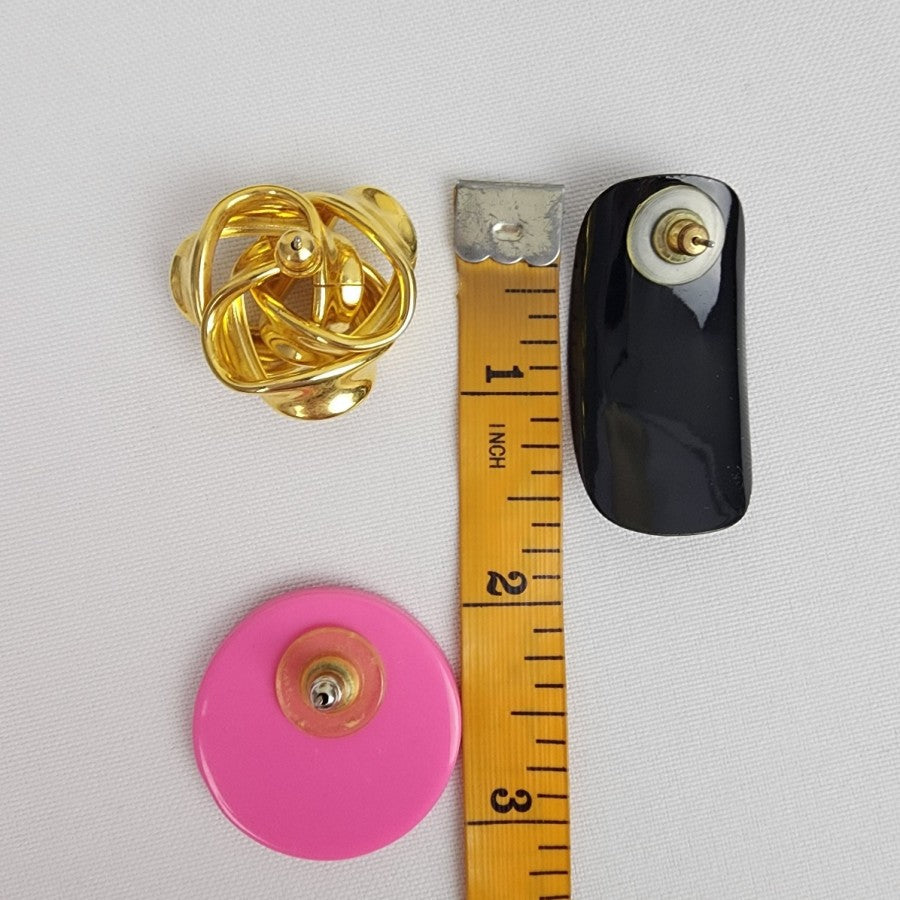 Retro 80 Earrings Pink Gold & Black 3 Pairs