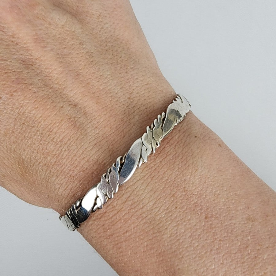 Vintage Taxco Mexico Sterling Silver Rope Pattern Bangle Bracelet