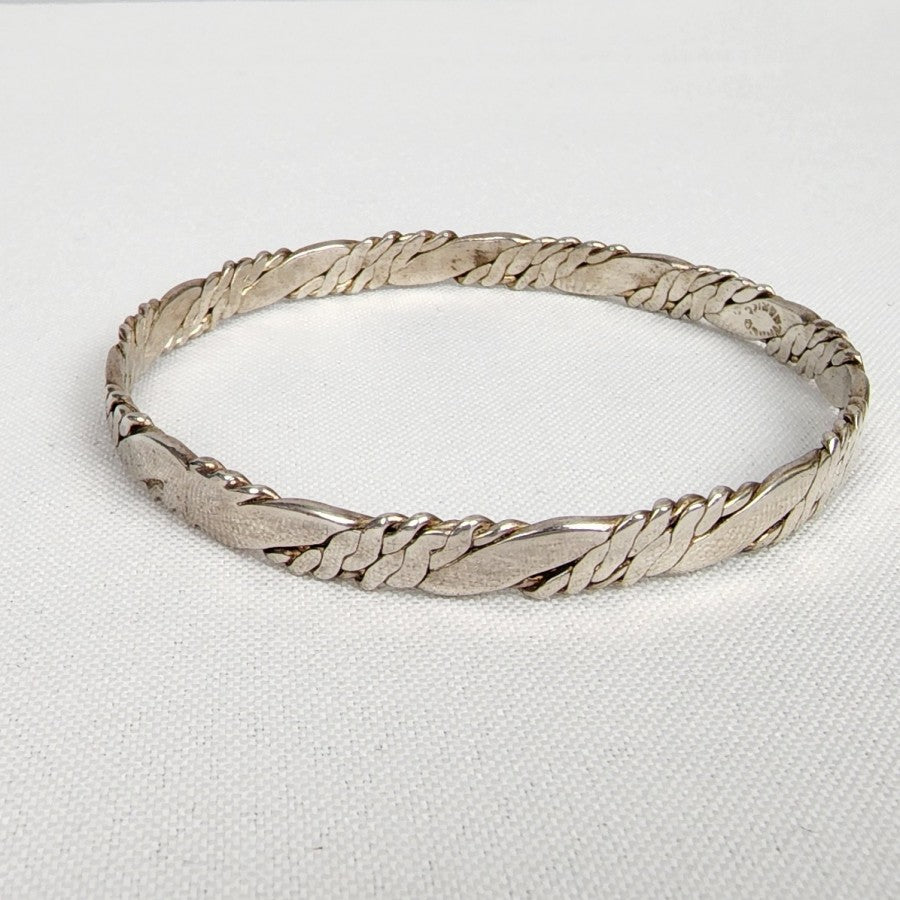 Vintage Taxco Mexico Sterling Silver Rope Pattern Bangle Bracelet