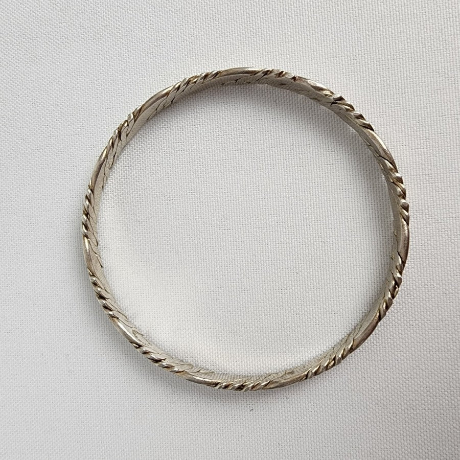 Vintage Taxco Mexico Sterling Silver Rope Pattern Bangle Bracelet