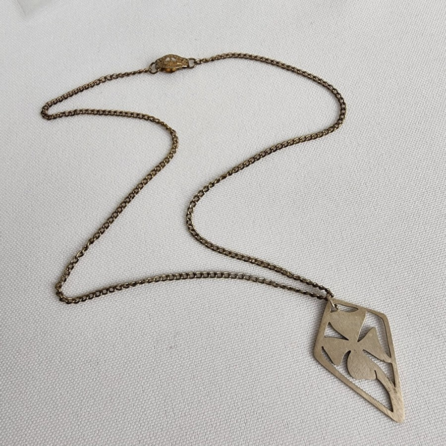 Vintage Floral Pendant Silver Tone Chain Necklace