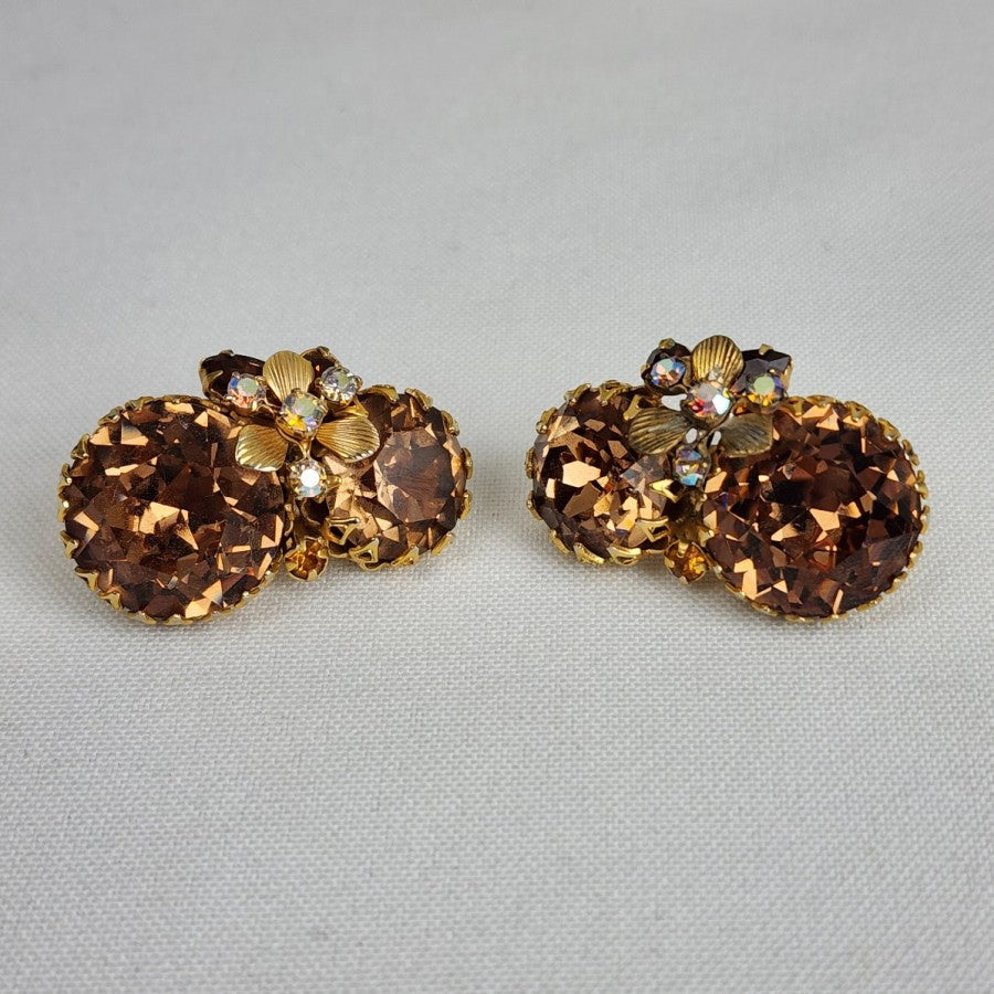 Hattie Carnegie Smoky Topaz Large Cabochon Necklace Earring Set