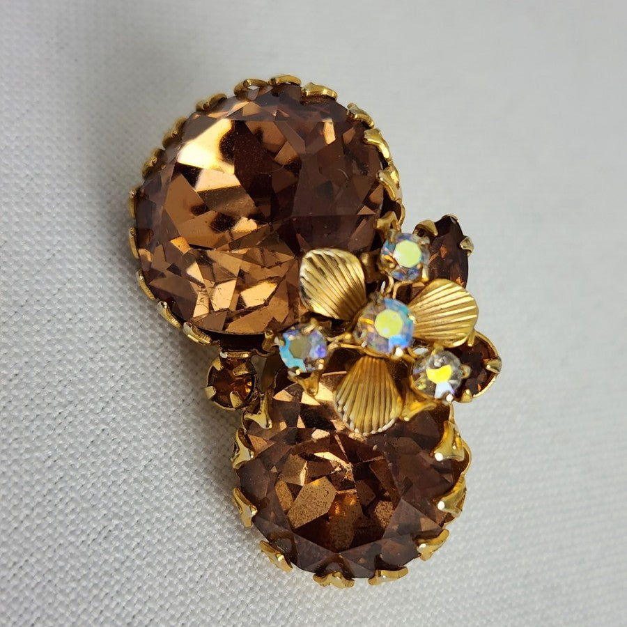 Hattie Carnegie Smoky Topaz Large Cabochon Necklace Earring Set