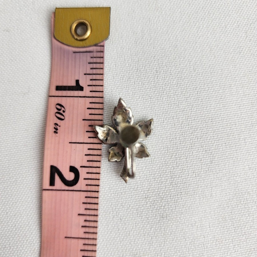 Vintage Sterling Silver Hematite Leaf Earrings Screw Back