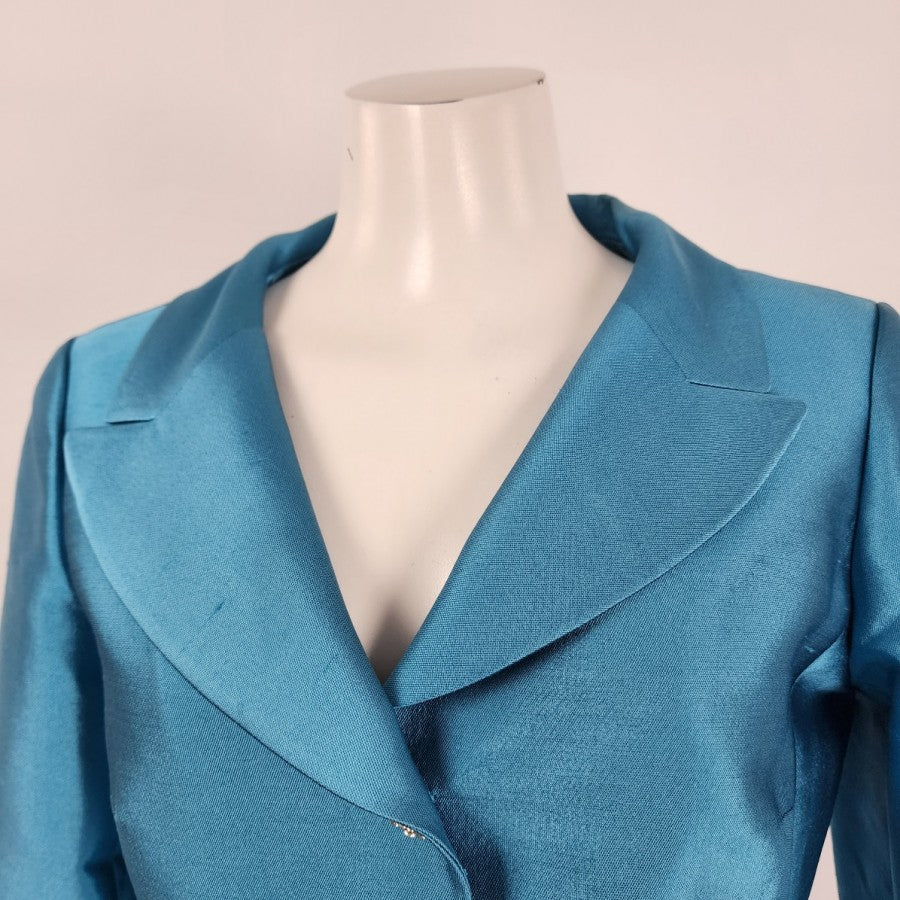 Teri Jon by Rickie Freeman Silk Wool Blue Rhinestone Blazer Size 6