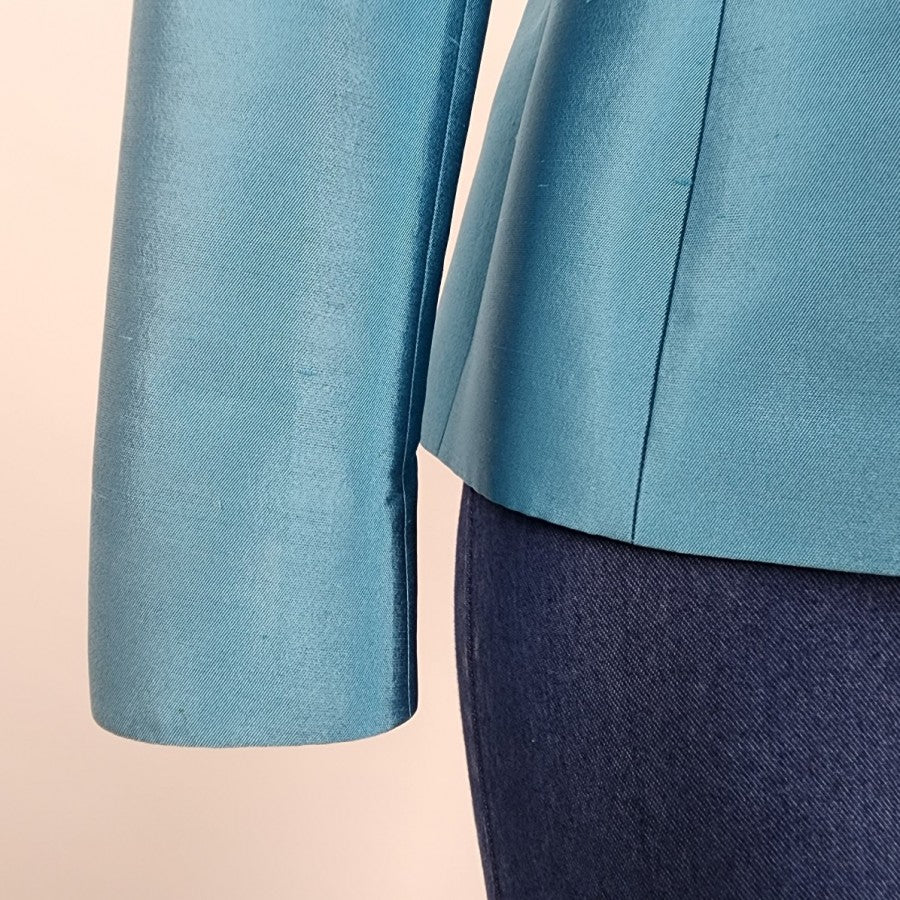 Teri Jon by Rickie Freeman Silk Wool Blue Rhinestone Blazer Size 6